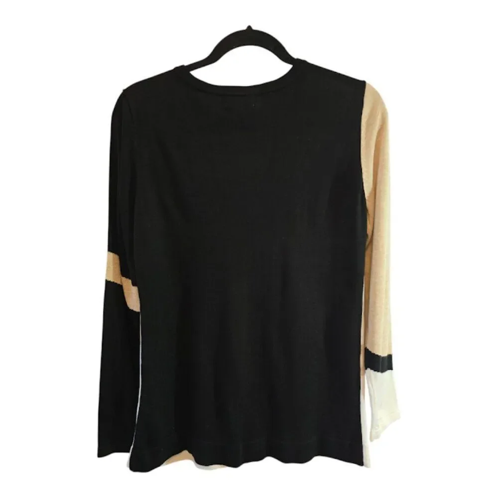 CALVIN KLEIN COLOR BLOCK SWEATER SIZE MEDIUM SWEATER LONG SLEEVE BLACK TAN IVORY - Picture 4 of 7